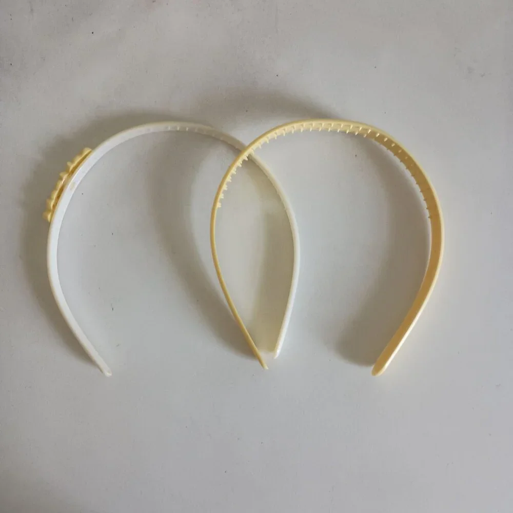 2 vintage 80's plastic headbands girls, yellow, white
